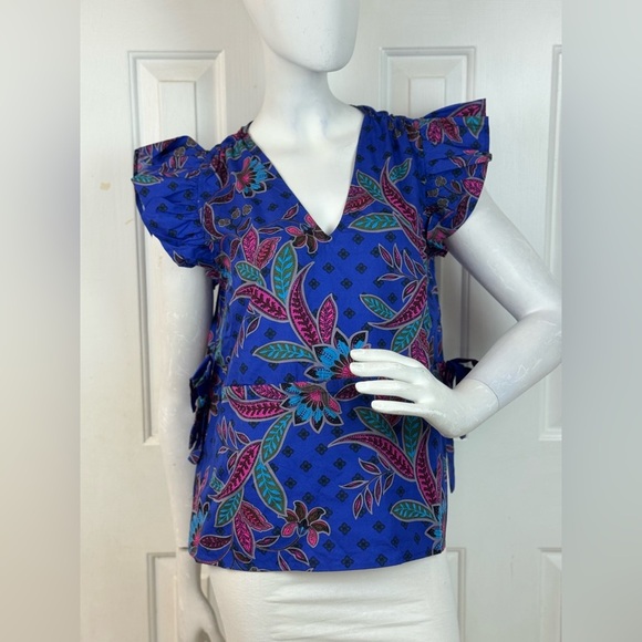 SUGARLIPS Rayanne Indigo Chia Flutter Peplum Top Size XS. E98 - Picture 10 of 14
